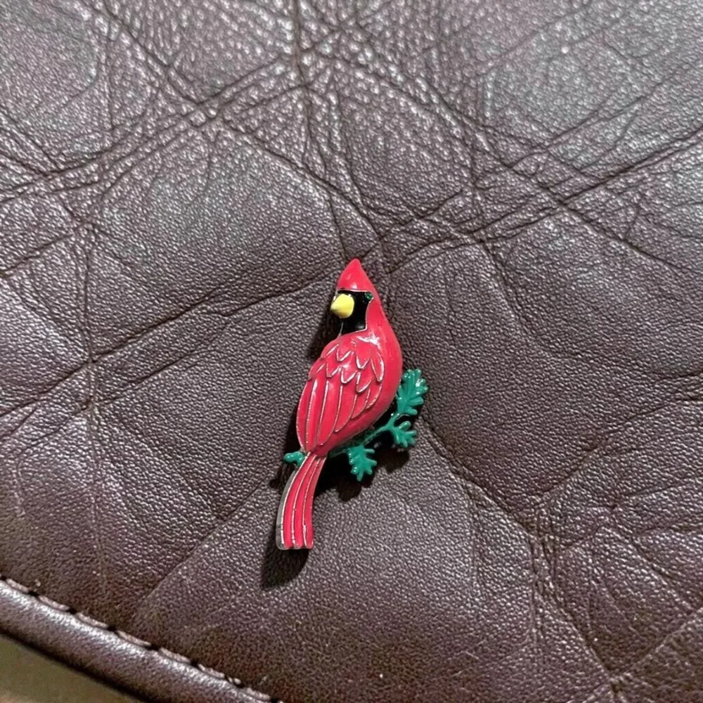 Red Cardinal Bird Enamel Brooch Pin, Vintage Style Holiday Lapel Pin
